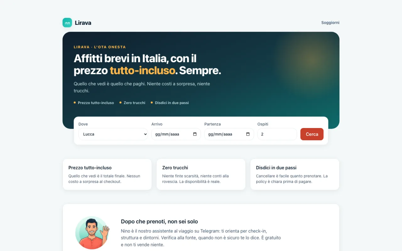 Home di Lirava: ricerca di un soggiorno con prezzo tutto incluso e presentazione del concierge Nino su Telegram